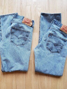 2 Pair Levis 501 Button Fly Straight Jeans - Distressed - 33 x 32